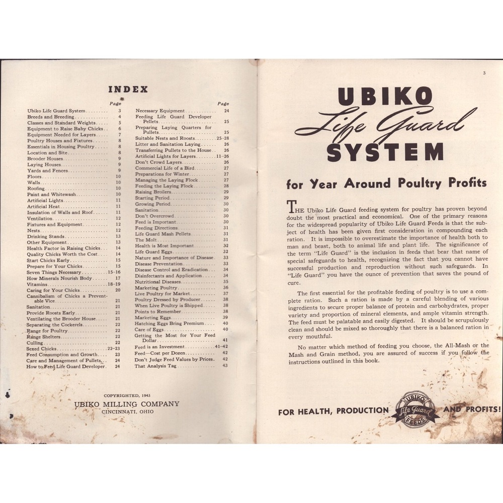 Vintage 1943 Ubiko Life Guard Poultry Guide Chicken Feed Booklet Cincinnati OH - Picture 3 of 3